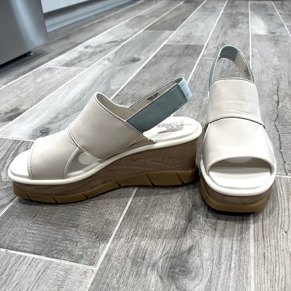 Sorel White and Blue Wedge Sandals Like New - Picture 2 of 7